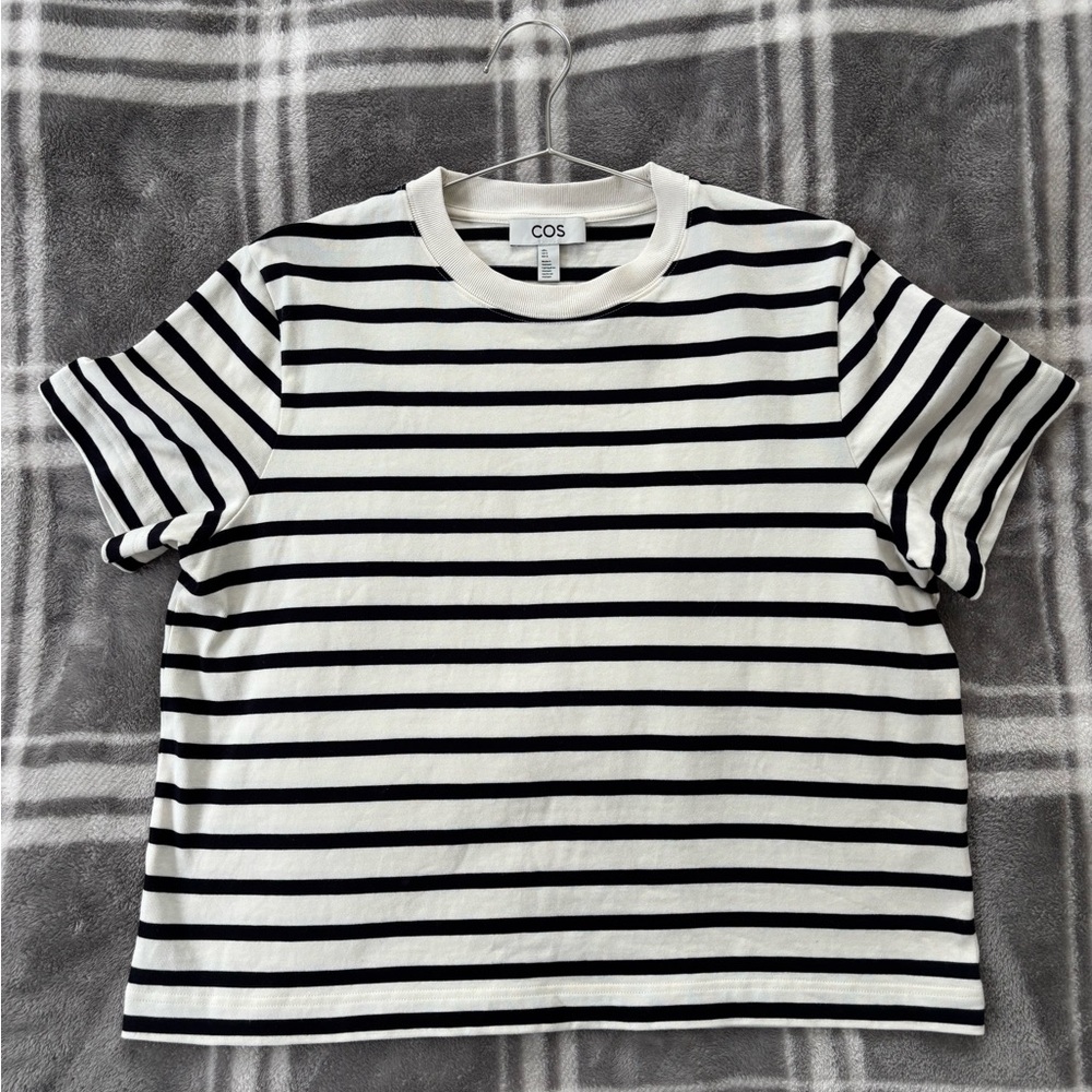COS Clean Cut Black and White Striped Crewneck Tee